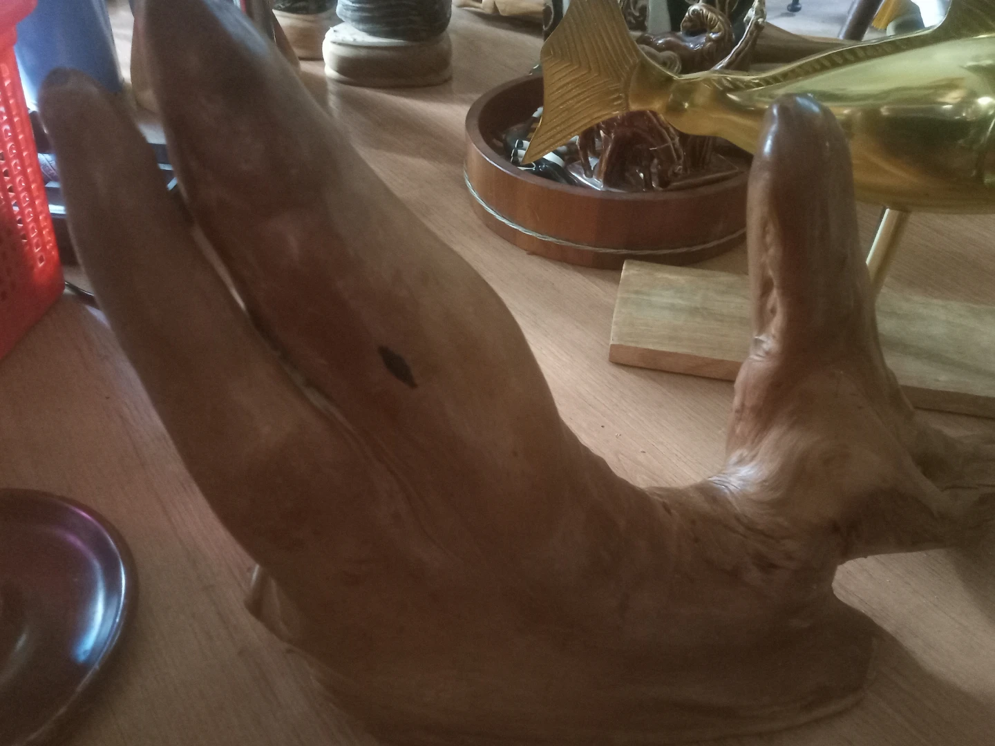 Carved Wooden Dolphin Sculpture