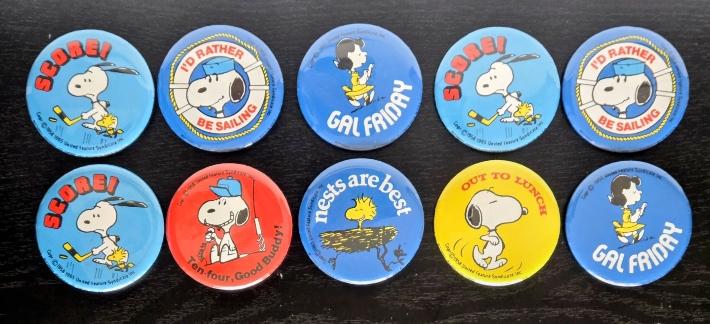 10 Vintage 1952/65 UFS Snoopy/Peanuts Buttons