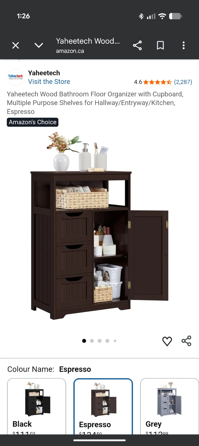 Yaheetech Wood Bathroom Floor Organizer - Espresso