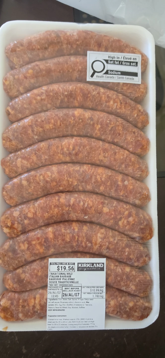 Kirkland Signature Traditional Mild Italian Sausage 1.78kg