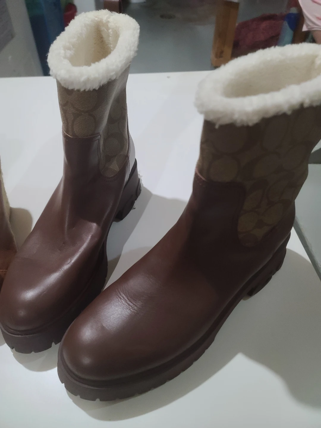 Coach Brown Leather Boots with Shearling Lining