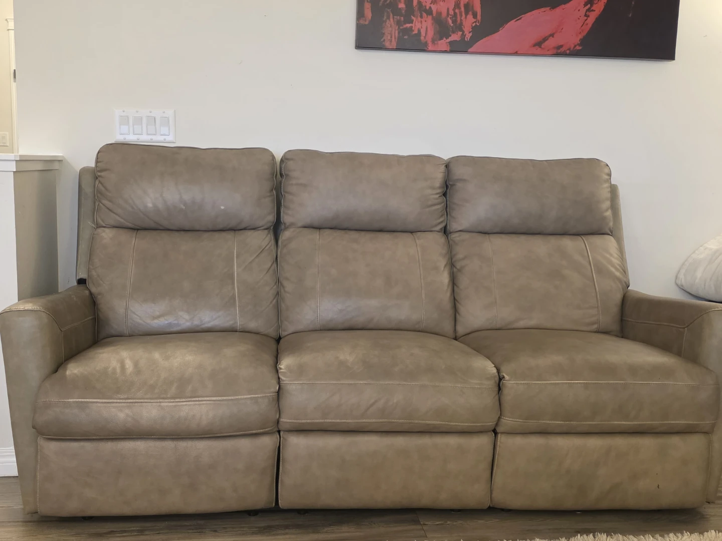 Tan Leather 3-Seater Reclining Sofa