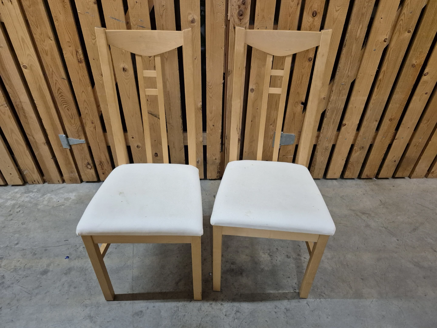 Set of 2 Ikea Wooden Dining Chairs with White Cushions