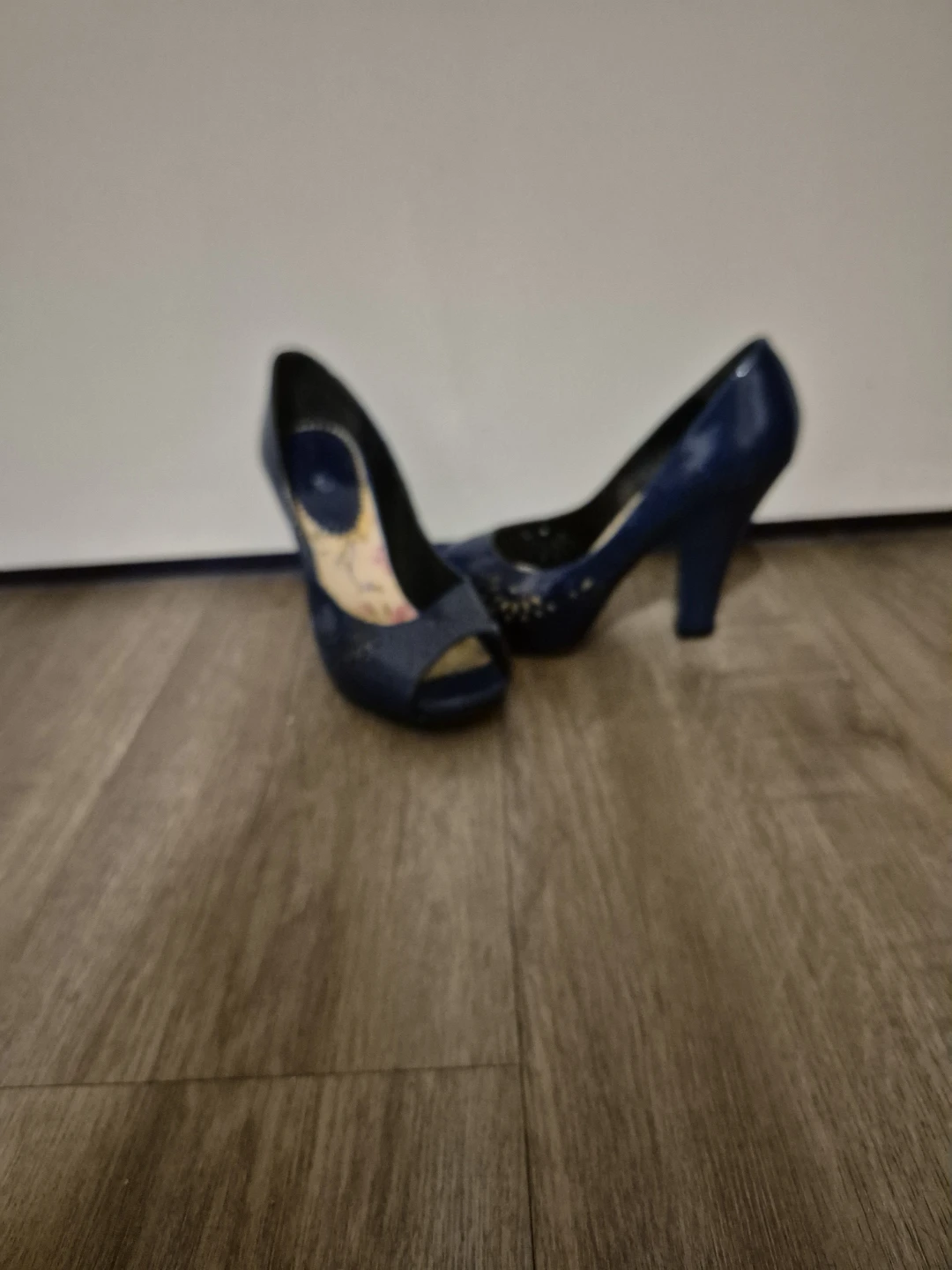 Navy Blue Patent Peep Toe Heels - Size 36