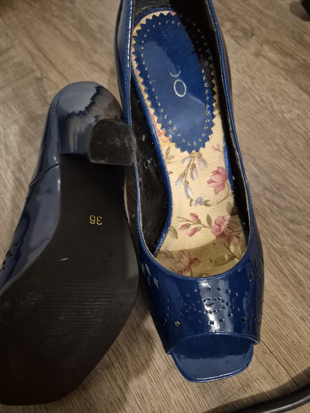 Navy Blue Patent Peep Toe Heels - Size 36 - photo 3