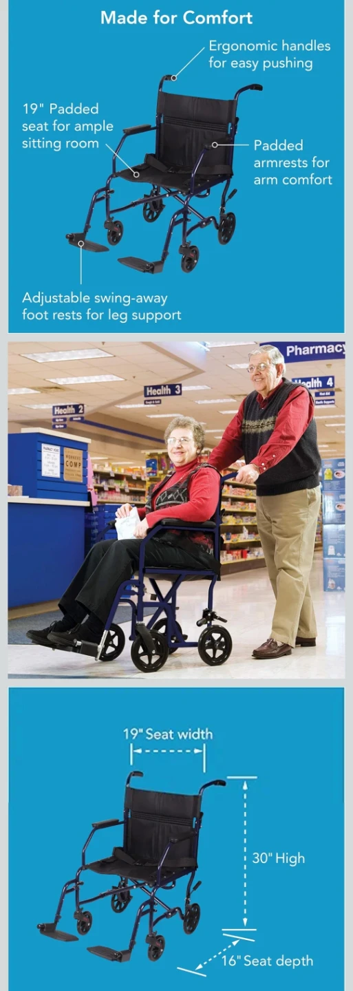 NEW -Carex Transport Wheelchair, 19inch seat ♿🦽 - photo 5