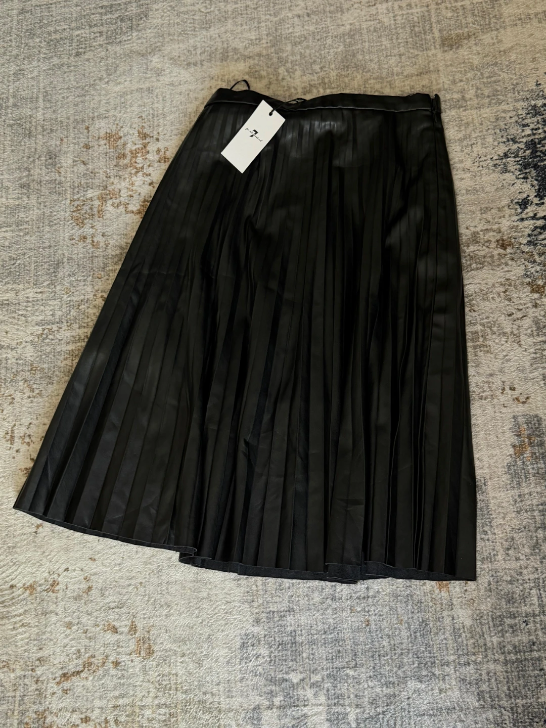 7 For All Mankind Black Faux Leather Pleated Midi Skirt