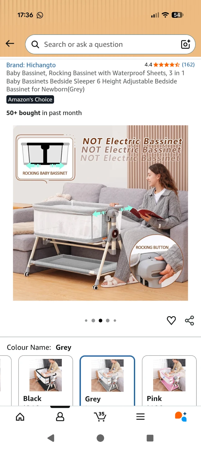 Hichangto Baby Bassinet Rocking Sleeper Grey