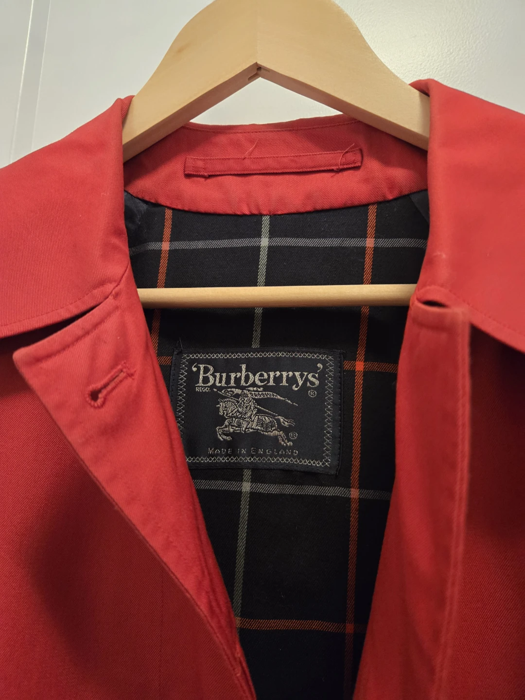 Burberrys Red Trench Coat with Nova Check Lining