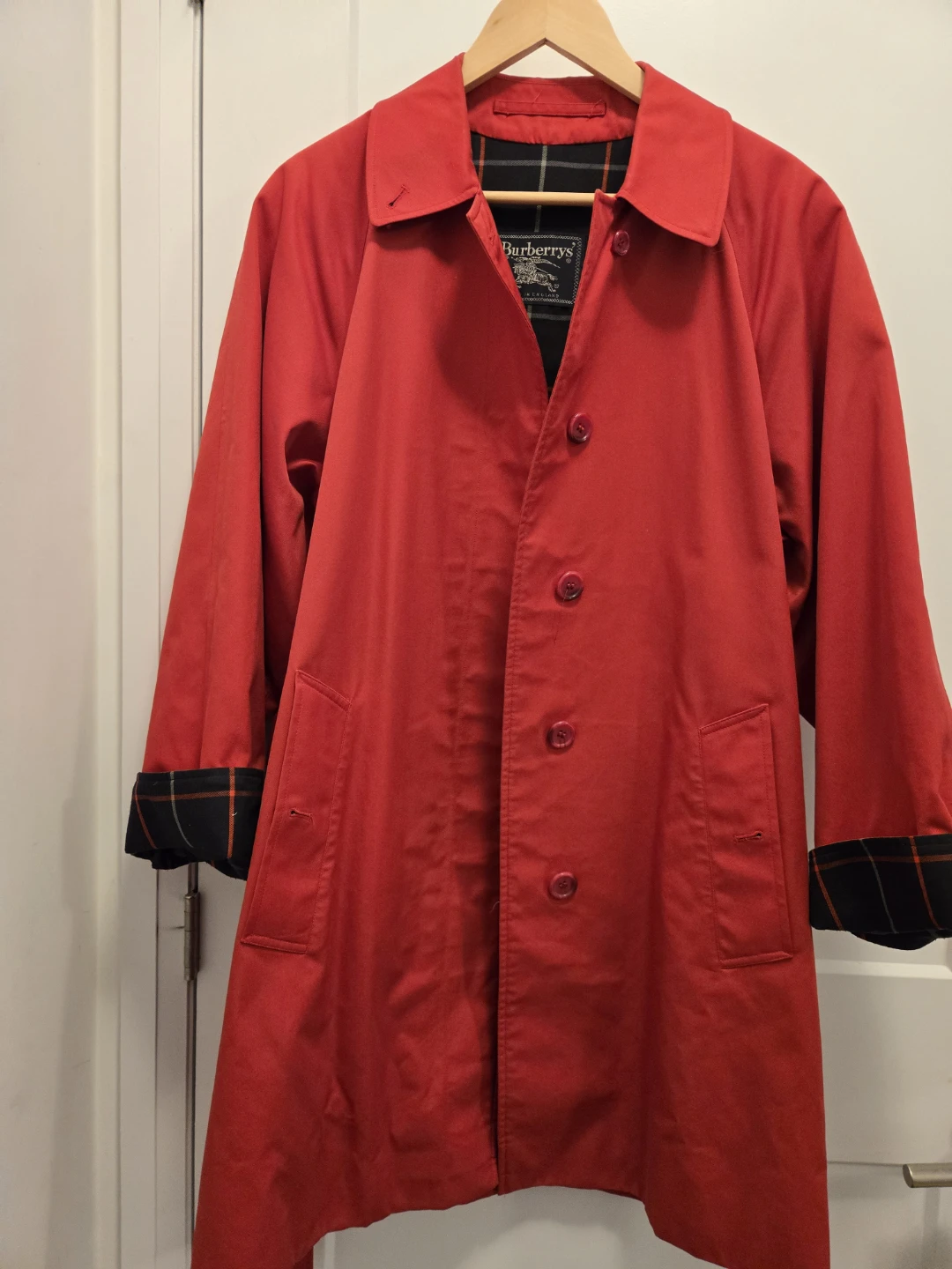 Burberrys Red Trench Coat with Nova Check Lining - photo 2