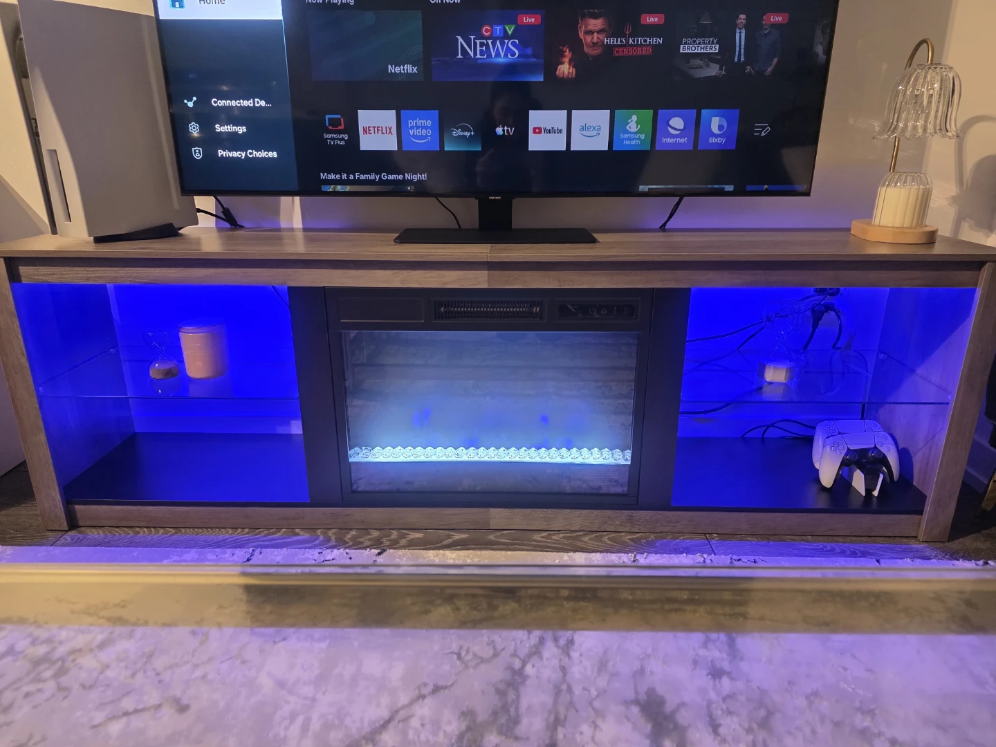 TV Stand with Electric Fireplace and LED Lights - photo 2