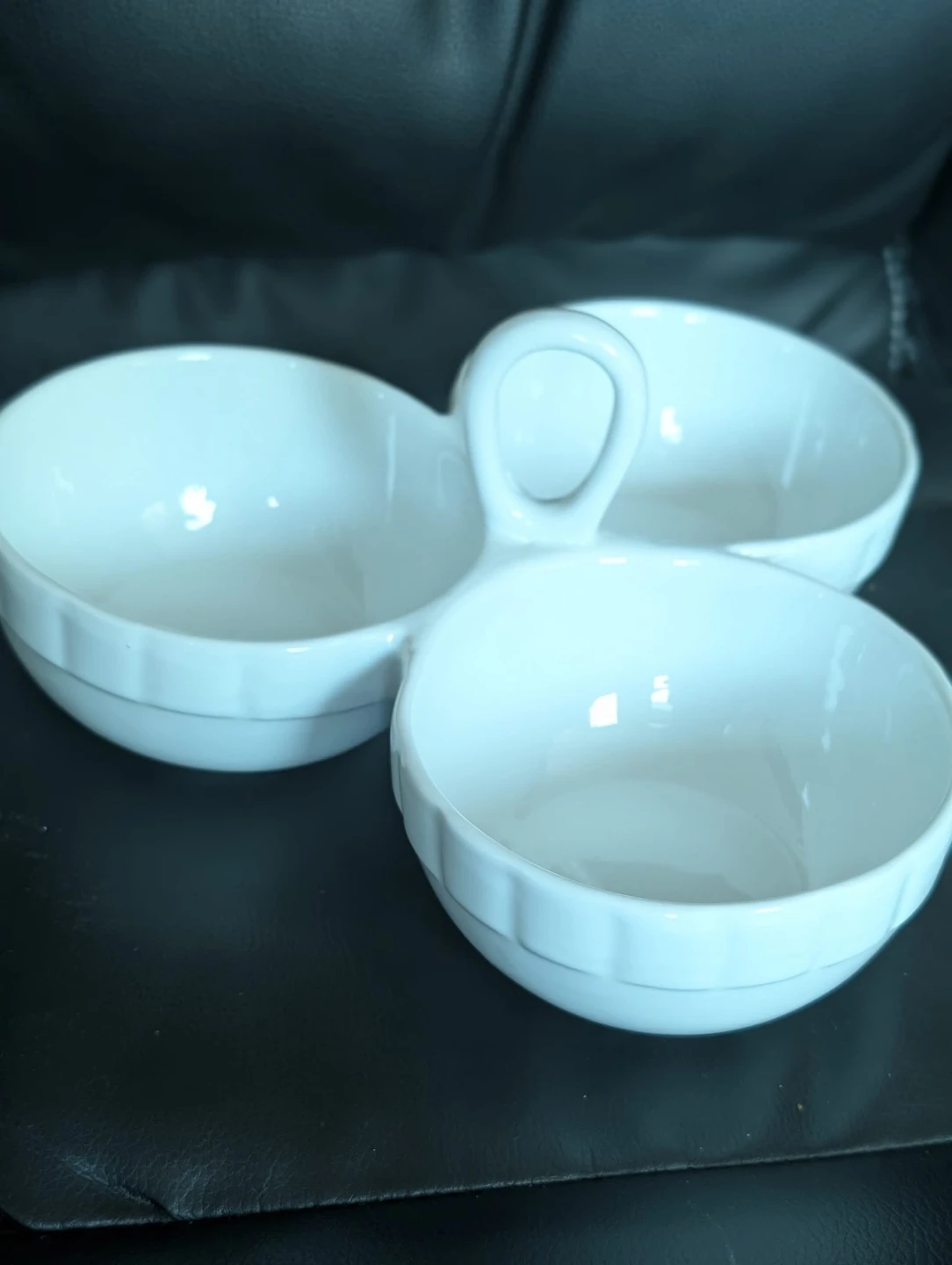 White Triple Compartment Serving Dish with Handle