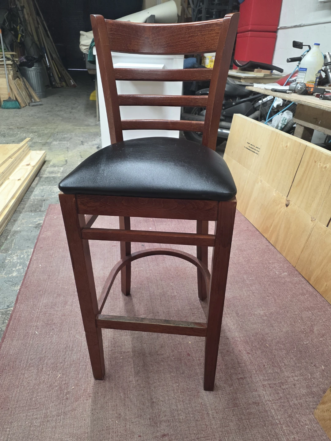 Wooden Bar Stool with Black Padded Seat