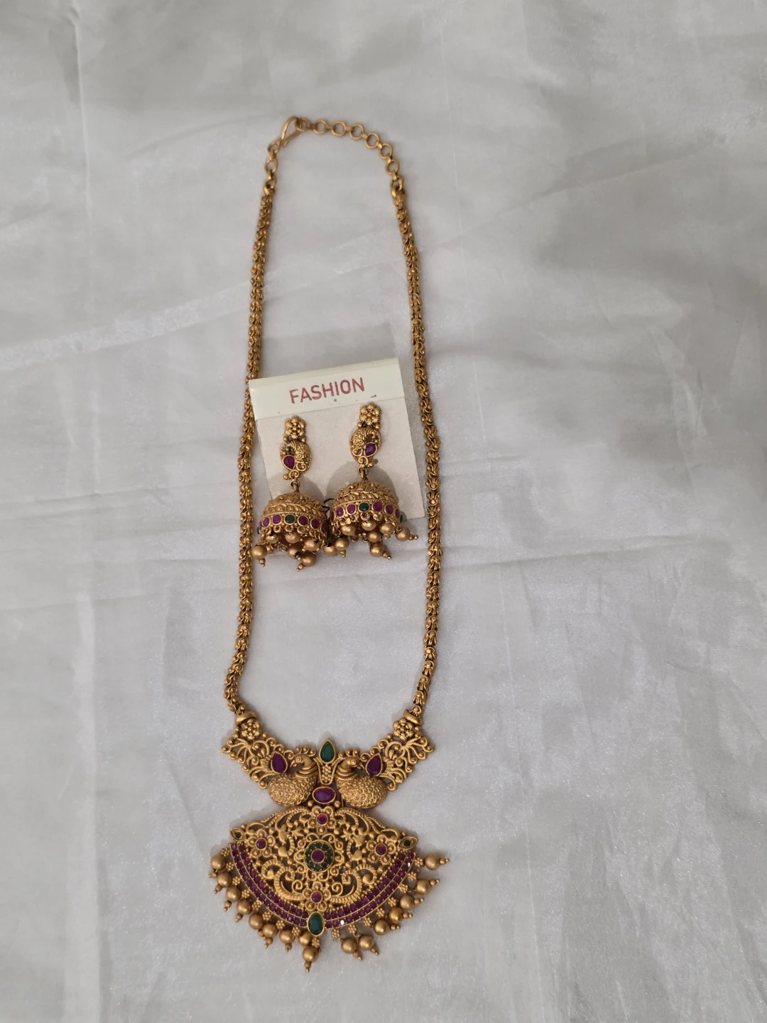 Gold Peacock Design Necklace and Earrings Set