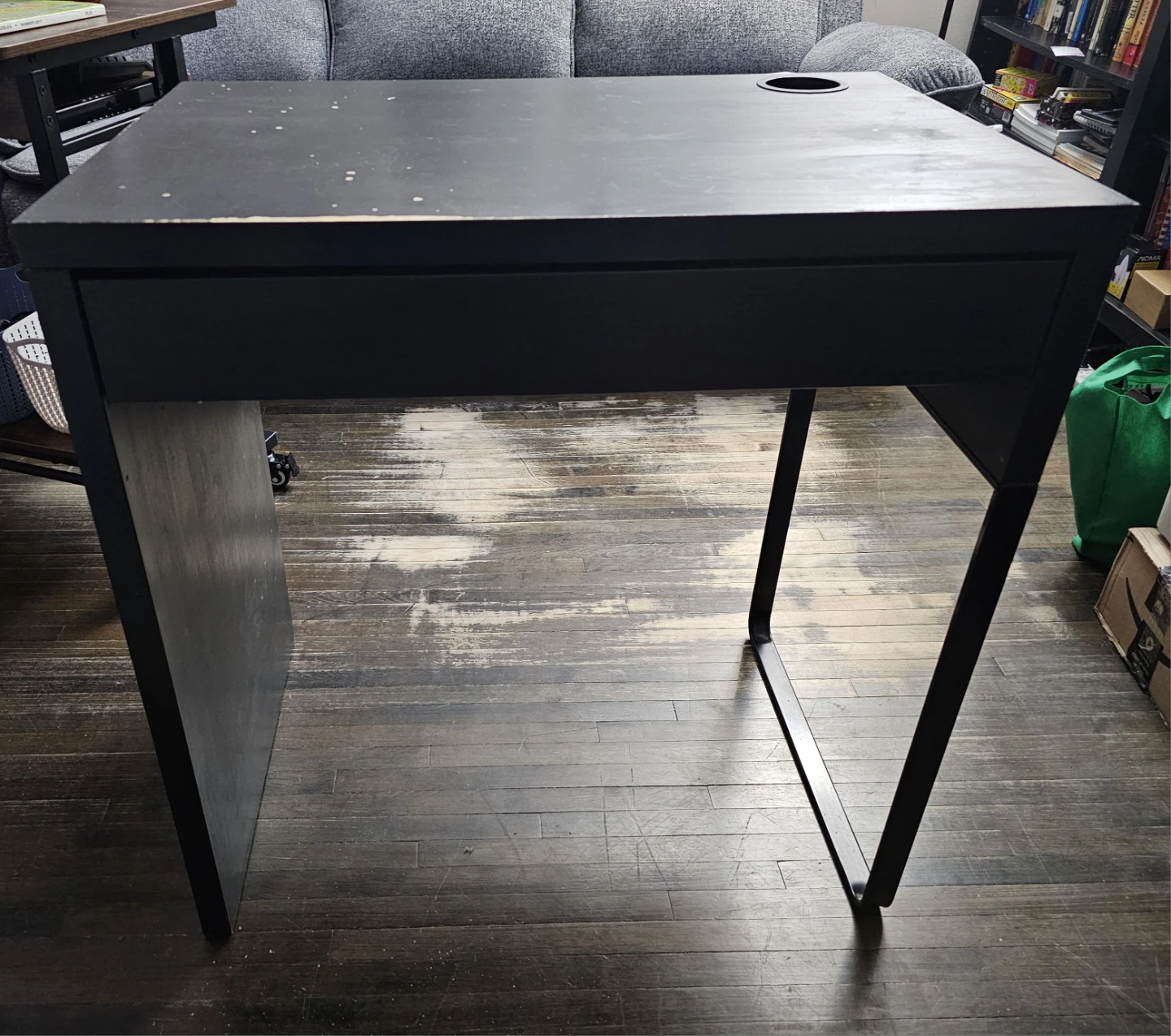 Black Desk with Drawer and Cable Hole - photo 2