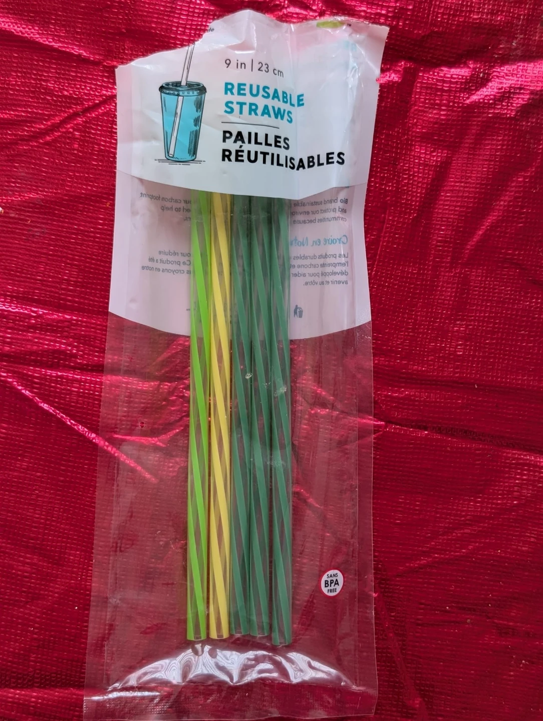 9 inch Reusable Straws - Green & Yellow