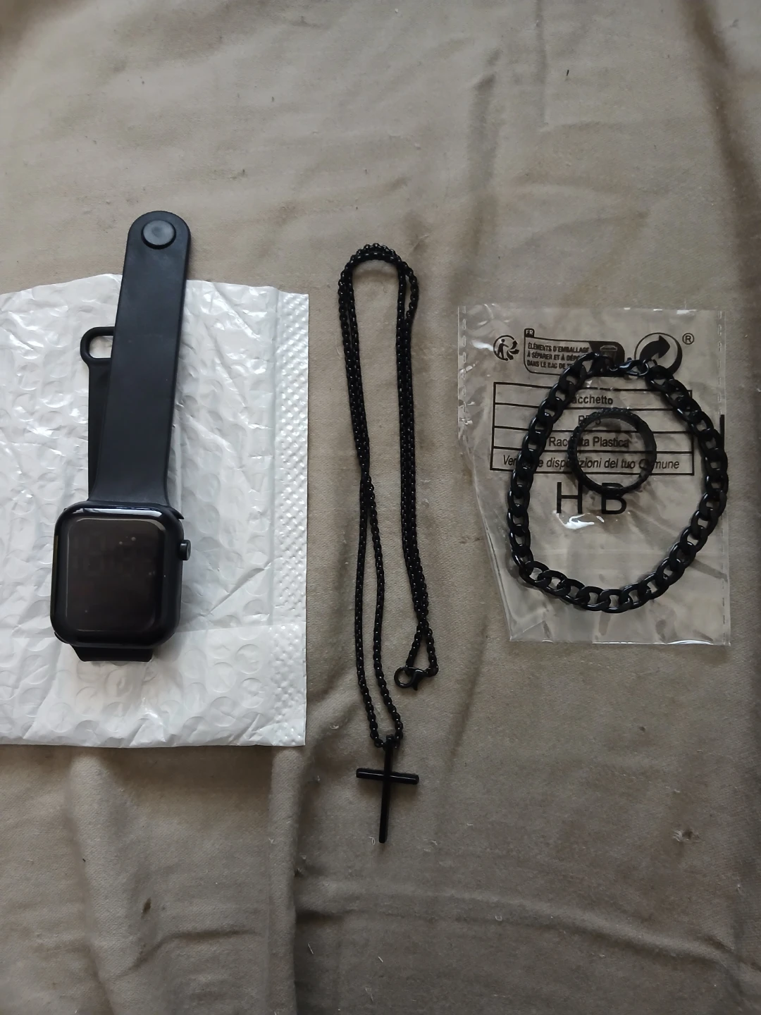Black Cross Necklace & Bracelet Set With Smartwatch