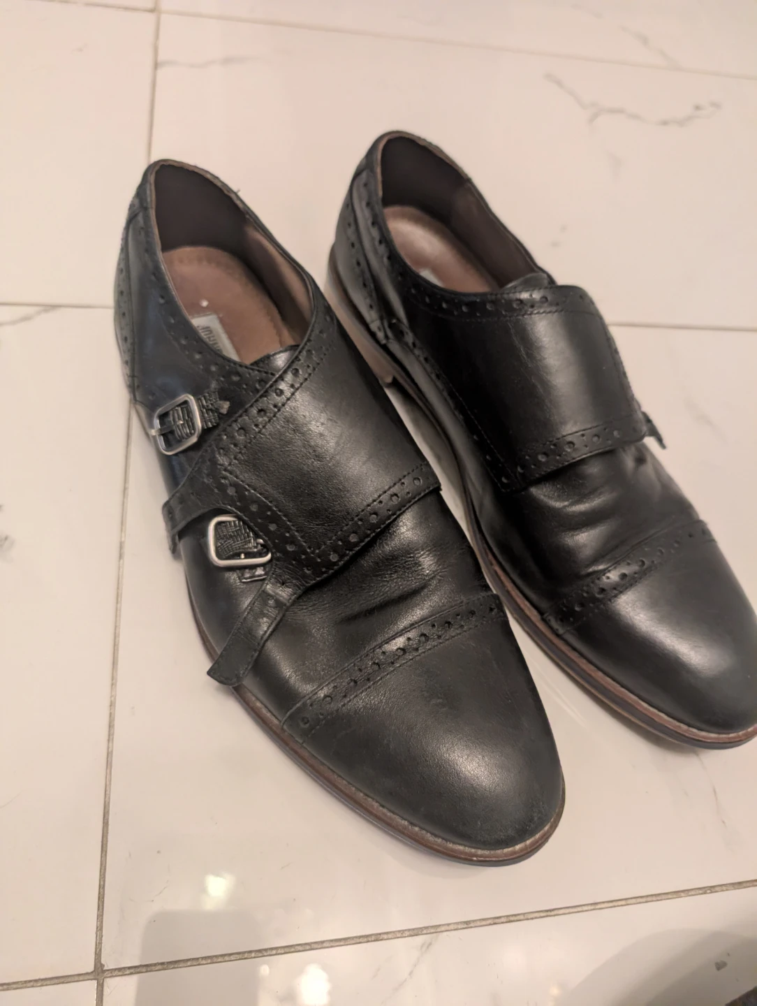 Johnston & Murphy Men's Black Leather Double Monk Strap Shoes