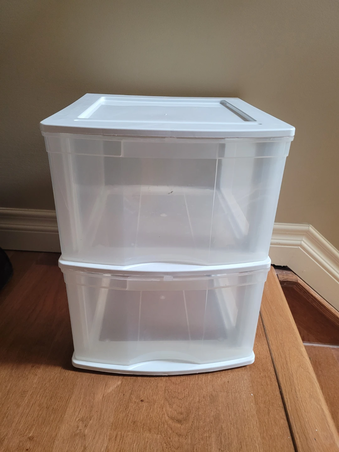 Clear plastic 2-drawer storage unit