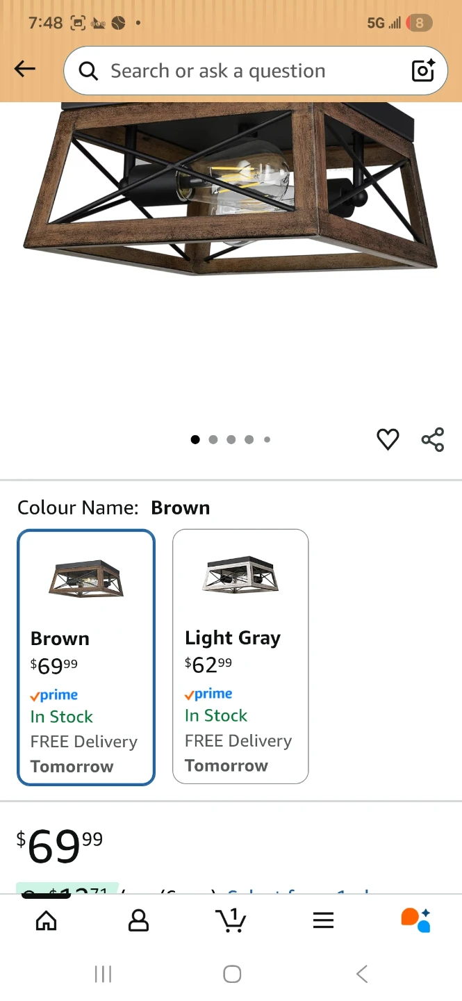 Farmhouse Ceiling Light Fixture - Rustic Wood Grain Paint, Brown