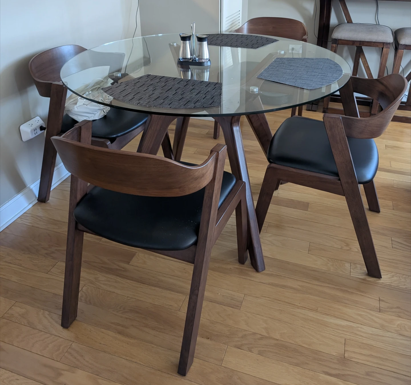 Round Glass Dining Table with Wood Chairs