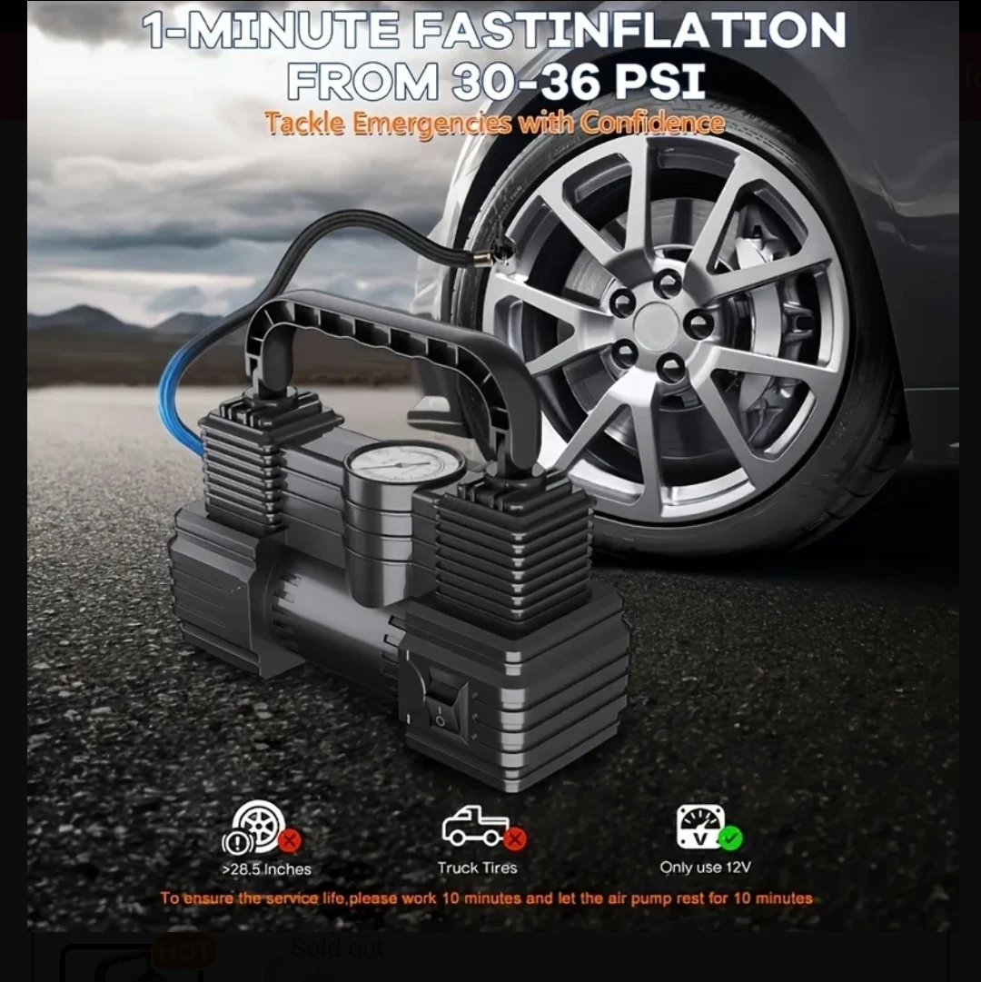 NEW Powerful Twin Cylinder Air Pump Tire Pressure 12V DC 3m Long