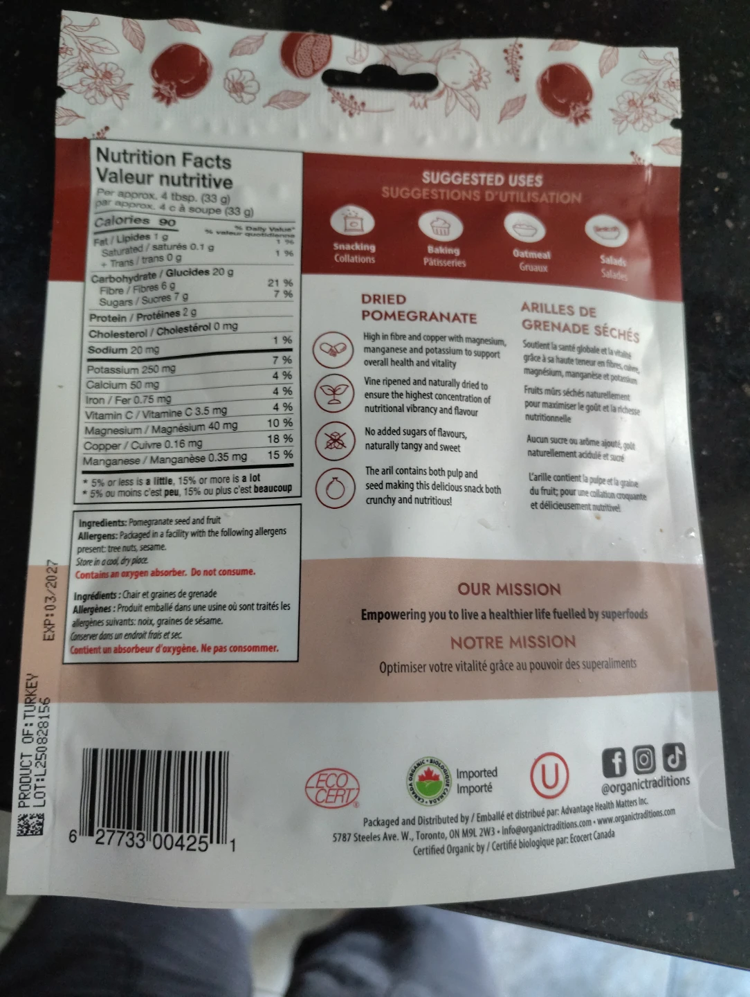 Organic Traditions Dried Pomegranate Seeds 3.5 oz - photo 2