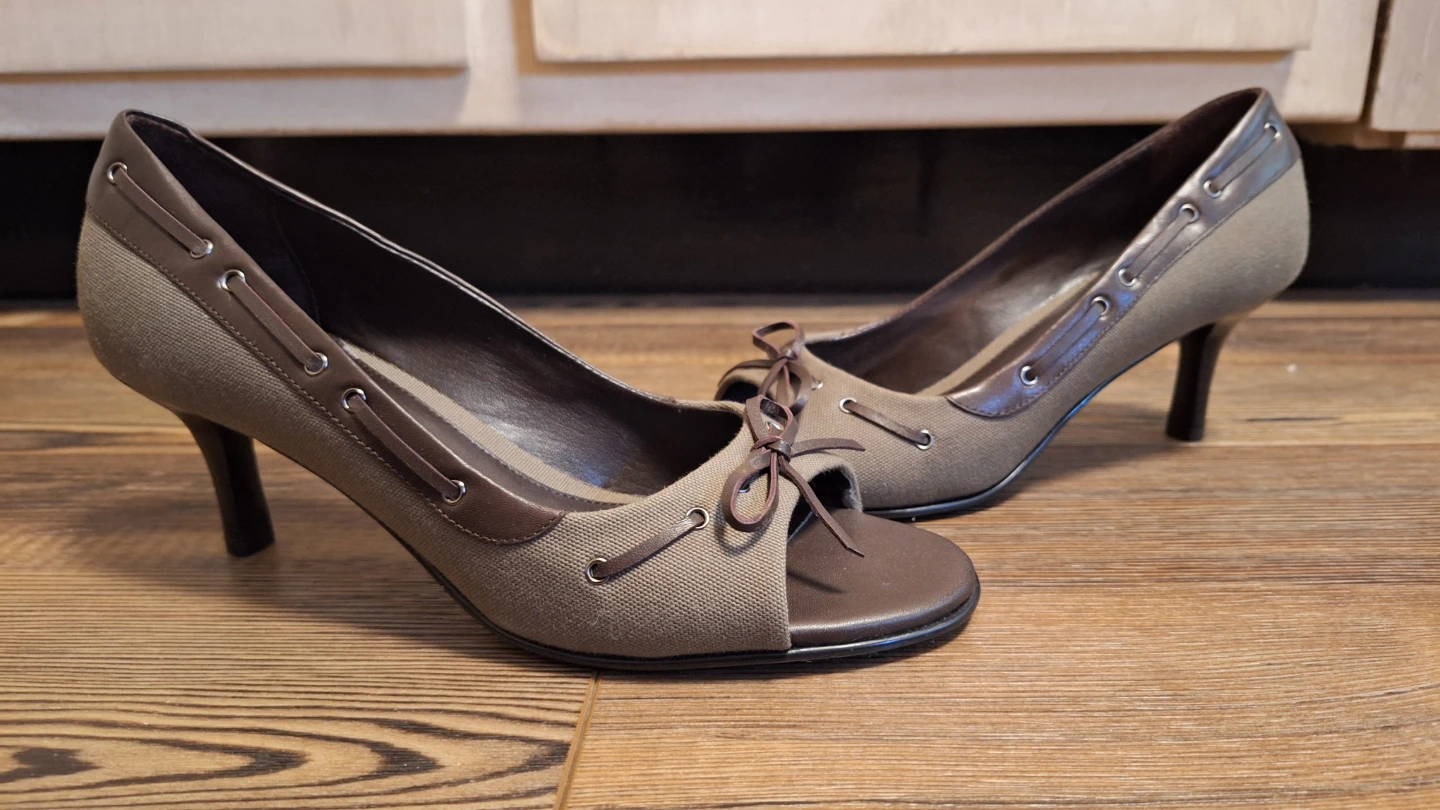 Aerosoles Women's Brown Fabric & Faux Leather Peep-Toe Heels - photo 2