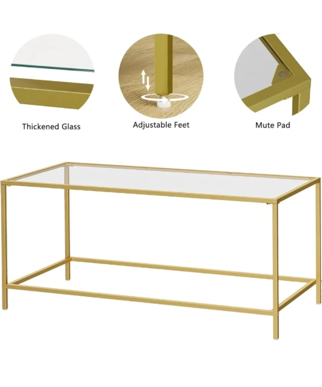 Gold Metal Frame Glass Coffee Table - photo 5
