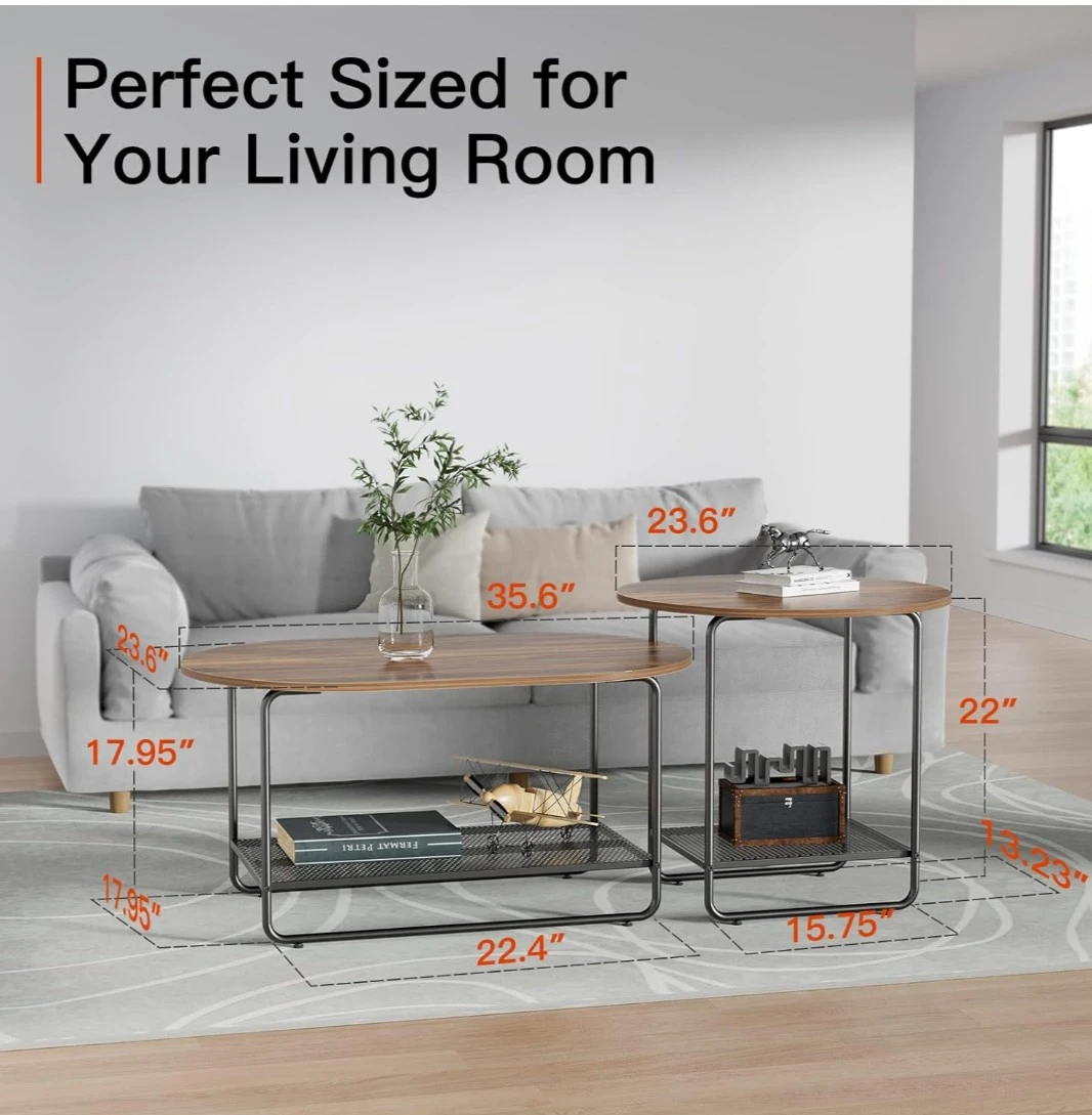 Set of 2 Coffee Tables with Metal Legs - Rustic Wood Finish - photo 2