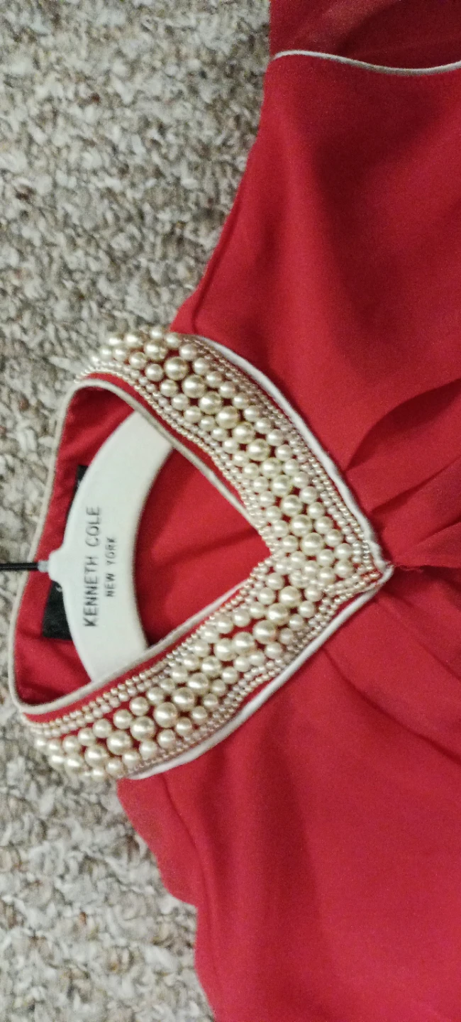 Coral Red Top with beaded neckline - photo 3