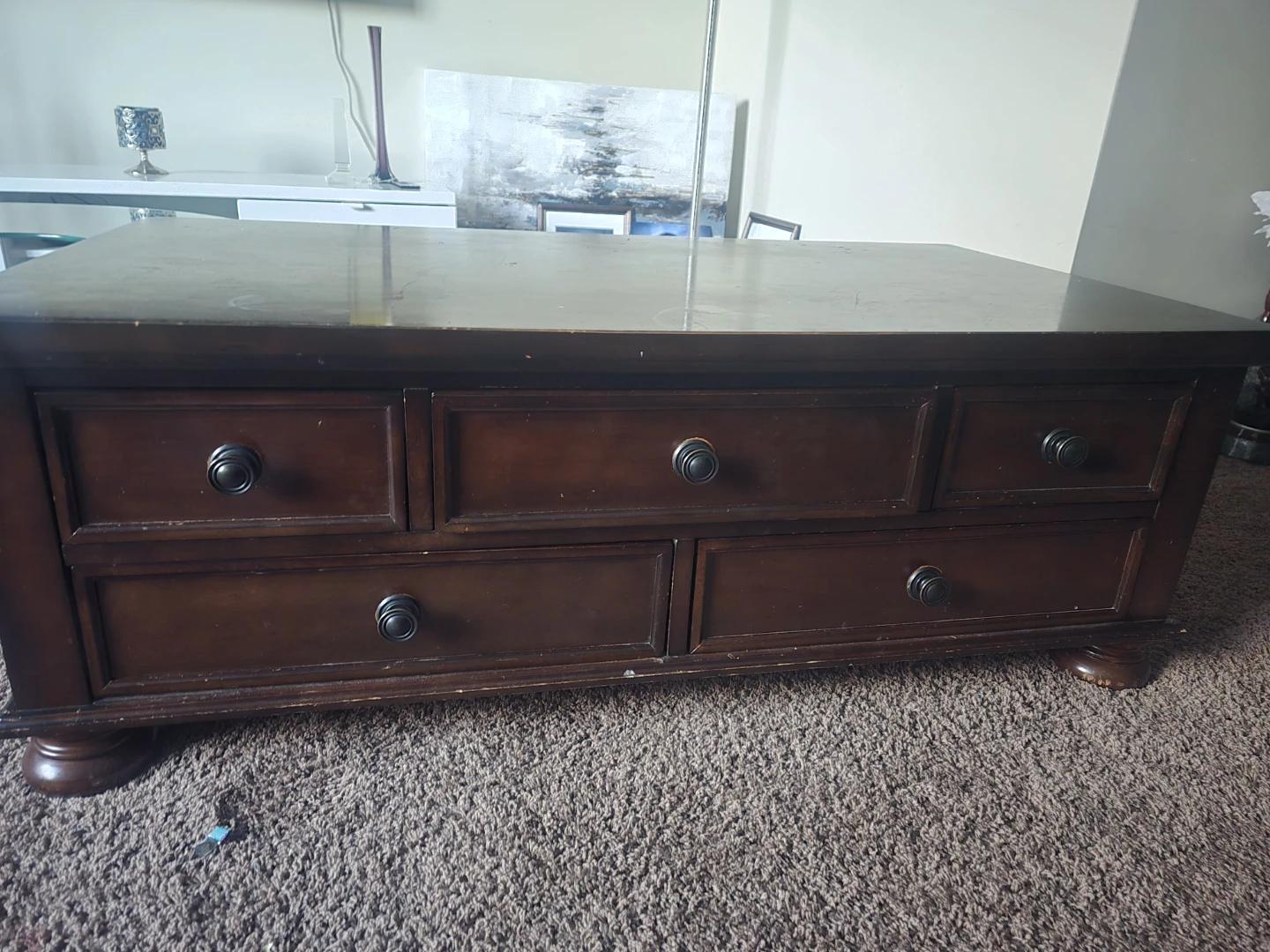 Dark Brown Coffee Table with 6 Drawers