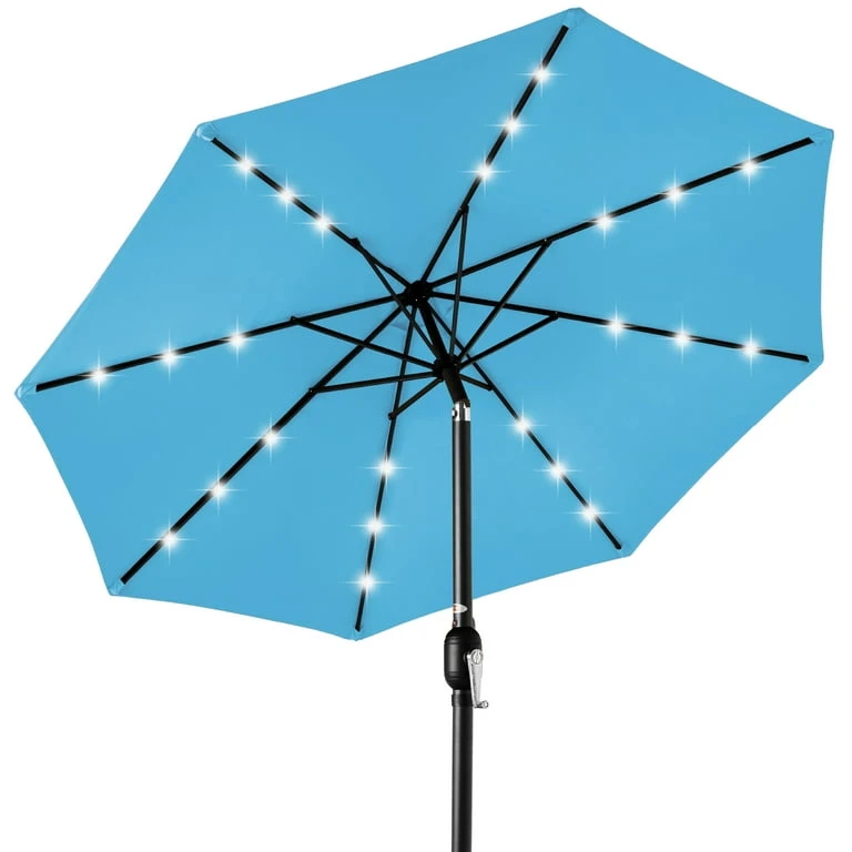 NEW 7.5 ft Sky Blue Patio Umbrella with LED Lights
