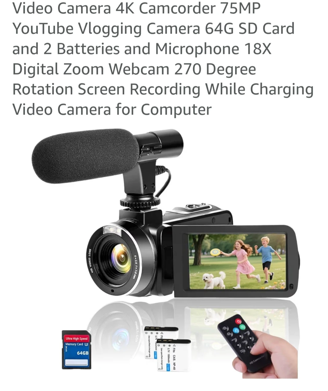 4K Camcorder with Microphone and 64GB SD Card