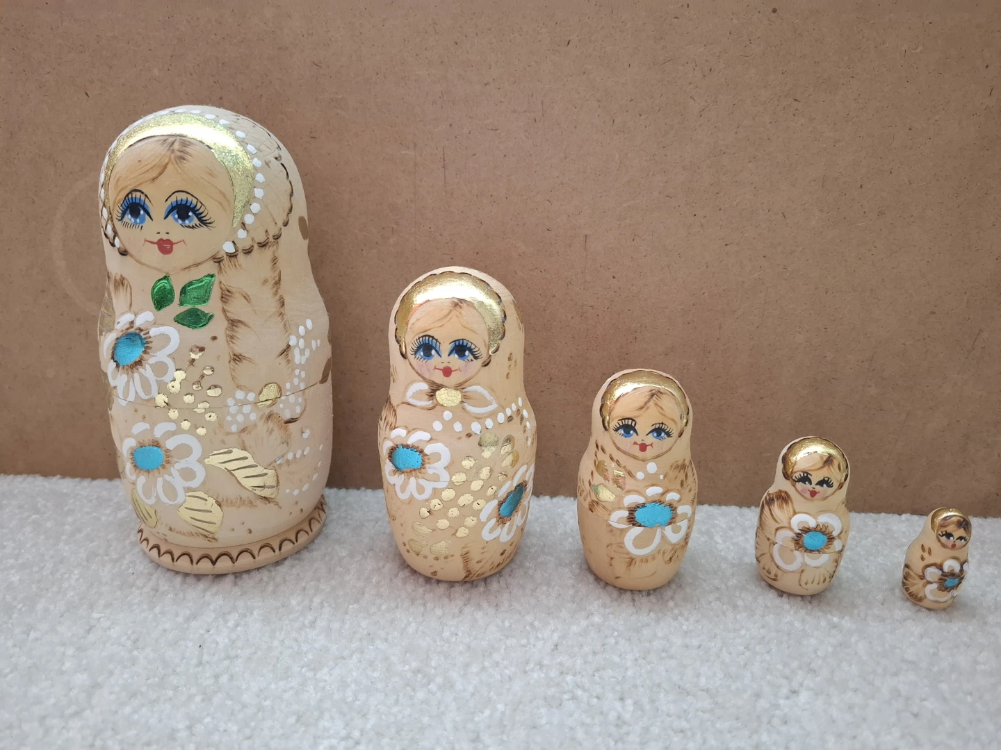Vintage Wood-Burned Russian Nesting Dolls - 5-Piece Matryoshka