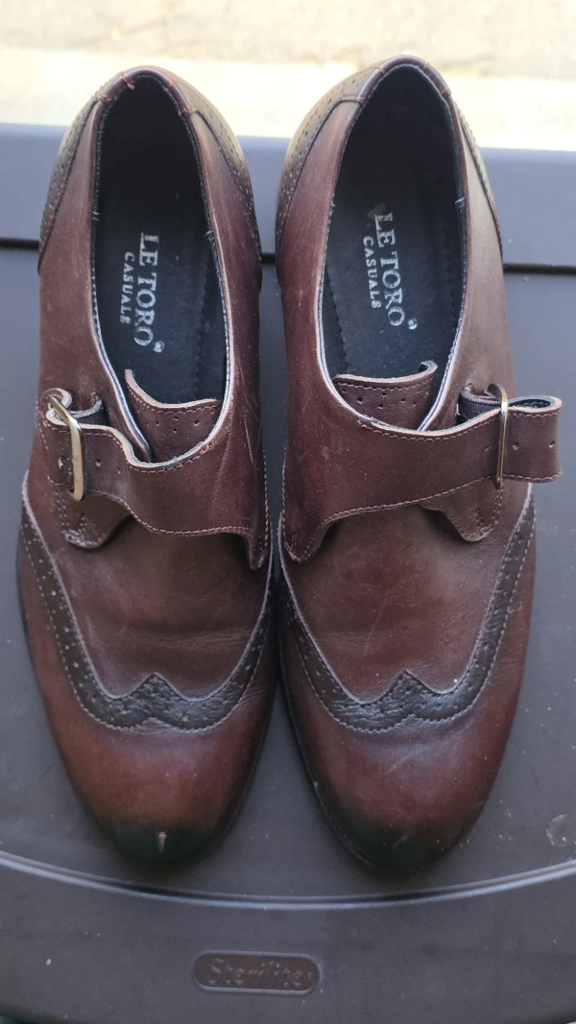 LE TORO CASUALS Brown Leather Monk Strap Wingtip Shoes Size 42