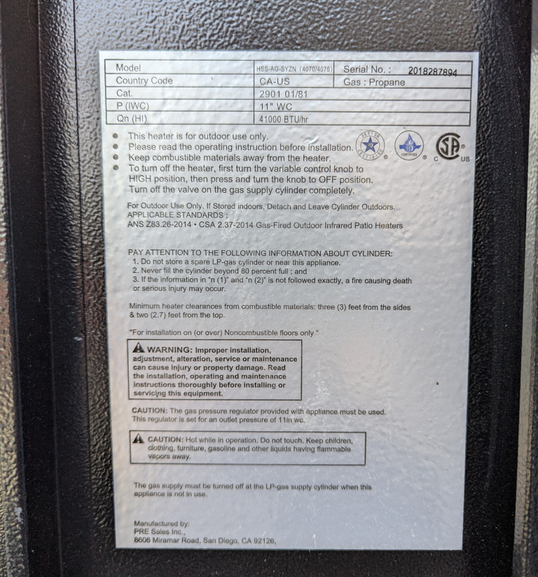 Rhino 41,000 BTU Propane Standing and Rolling Patio Heater - photo 2