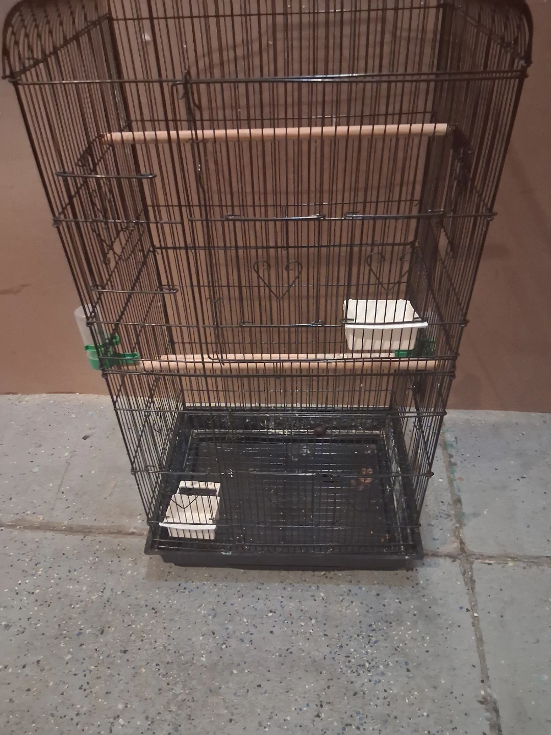 Black Metal Bird Cage with Perches and Feeder