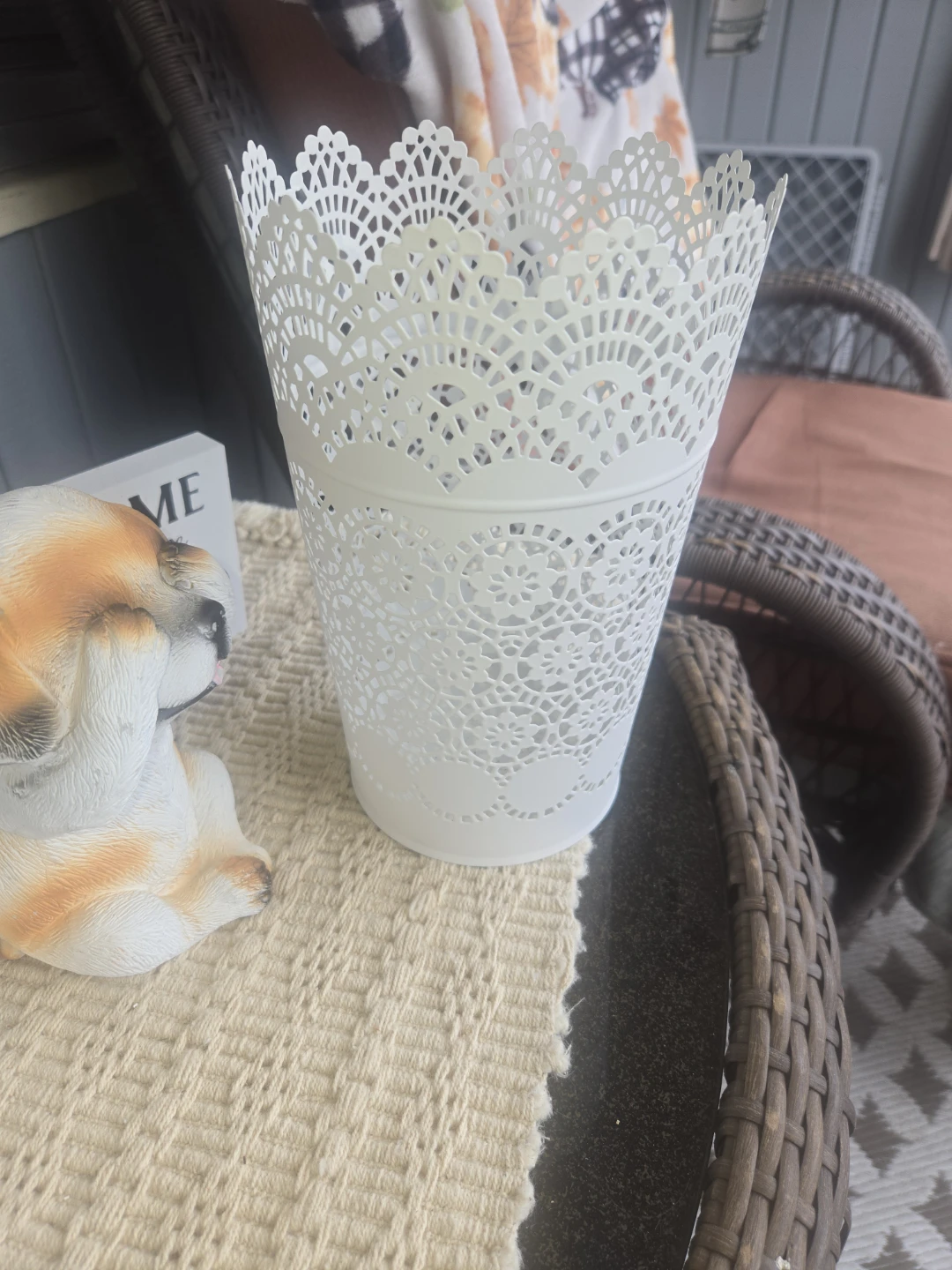 White Lace Metal Waste Bin / Planter