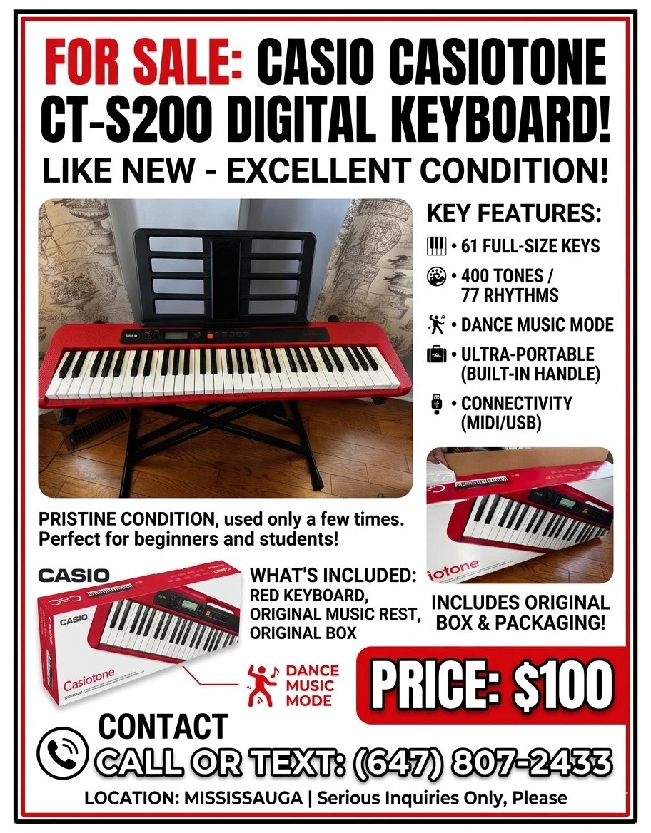 Casio Casiotone CT-S200 Red Digital Keyboard