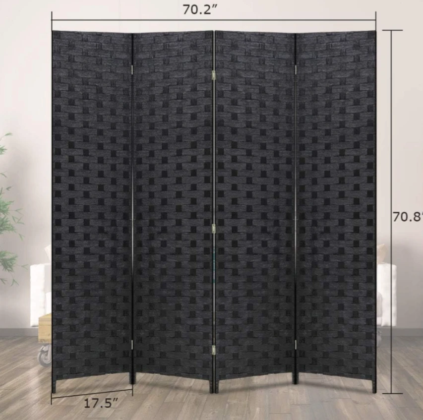 4-Panel Folding Room Divider - Black