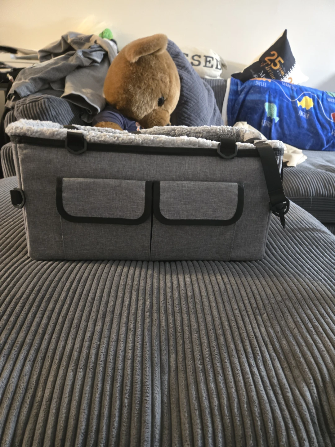Gray Pet Carrier Bag with Pockets