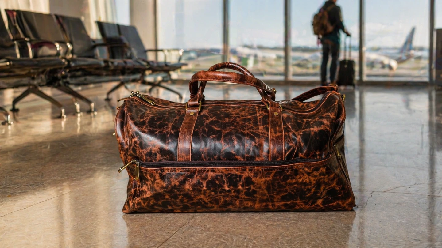 Premium Leather Duffel Bag - Vintage Distressed Leather - photo 4