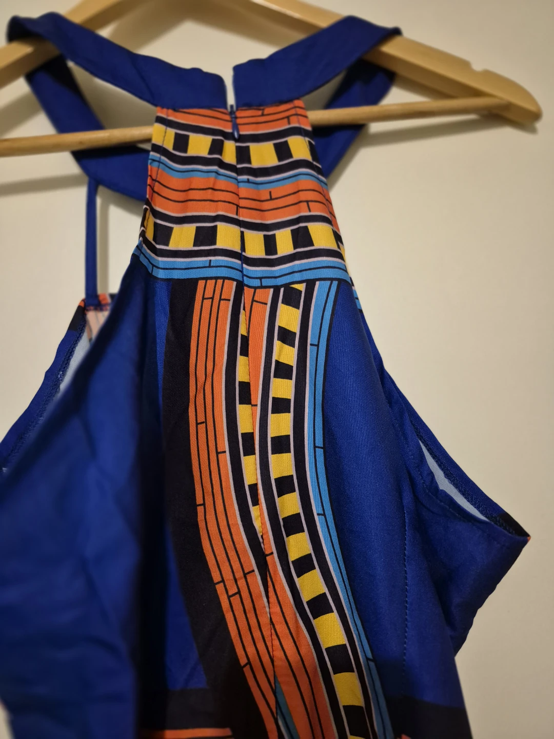 Blue Halter Neck Maxi Dress with Geometric Print - photo 2