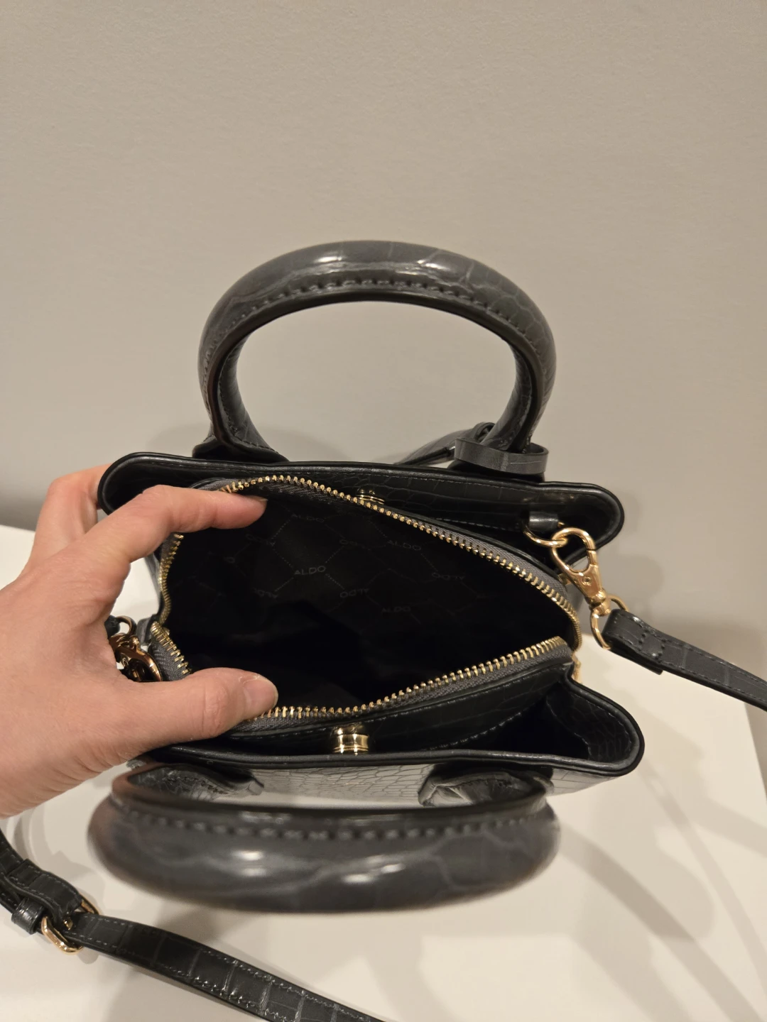 ALDO Grey Croc-Embossed Mini Top Handle Bag - photo 2