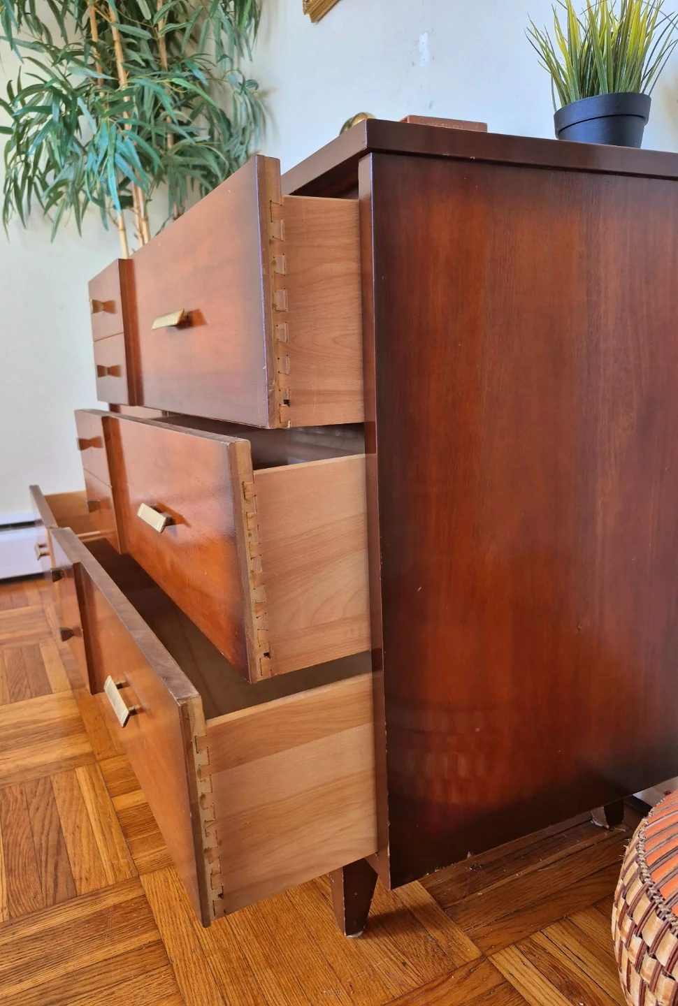 MCM Solid Walnut 6 Drawer Dresser With Brass Pull Handles - photo 4