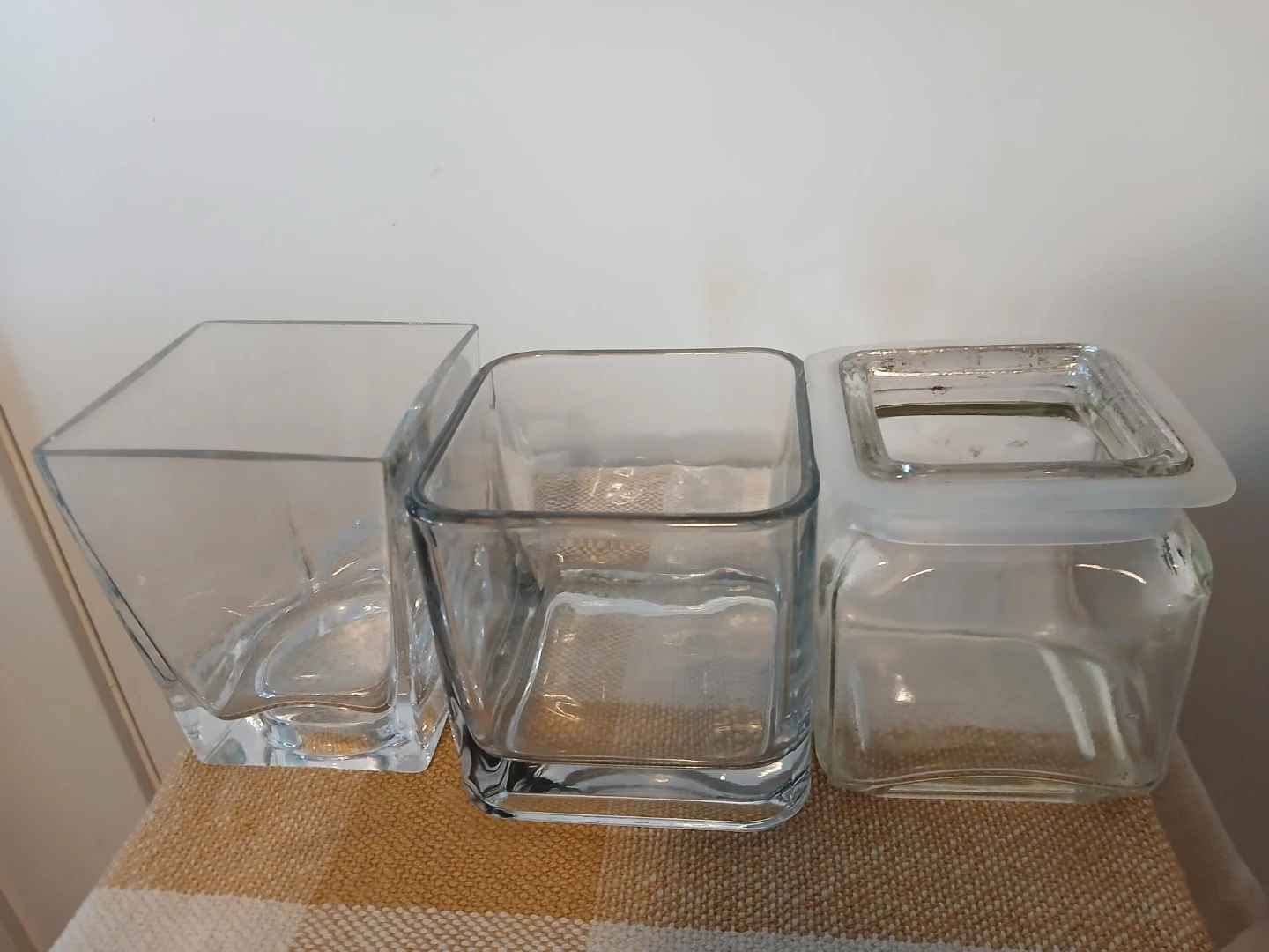 Set of 3 Clear Glass Square Vases/Containers. Pick up only.