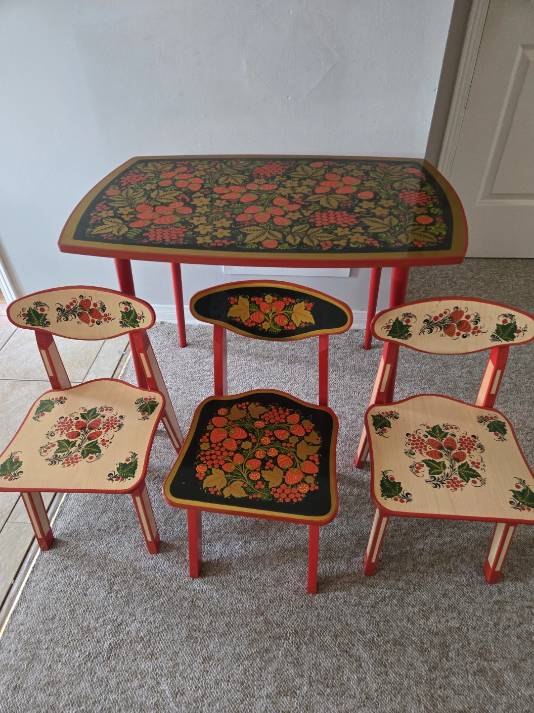 Hand-painted Wooden Table and Chairs Set Slavic style