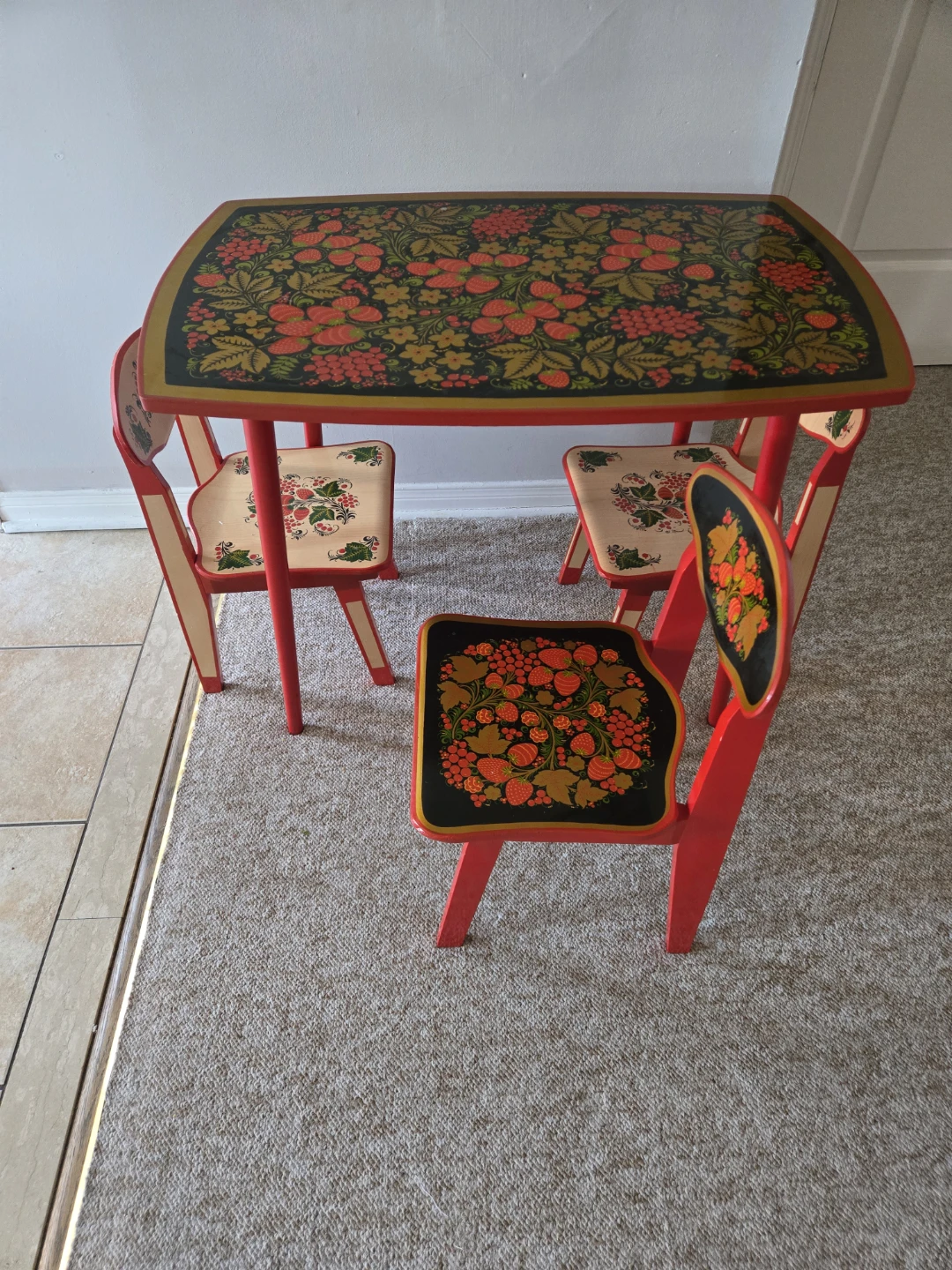 Hand-painted Wooden Table and Chairs Set Slavic style - photo 5