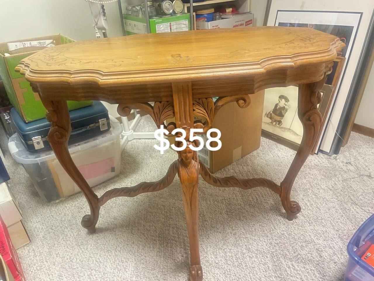 Antique Wood Carved Accent Table